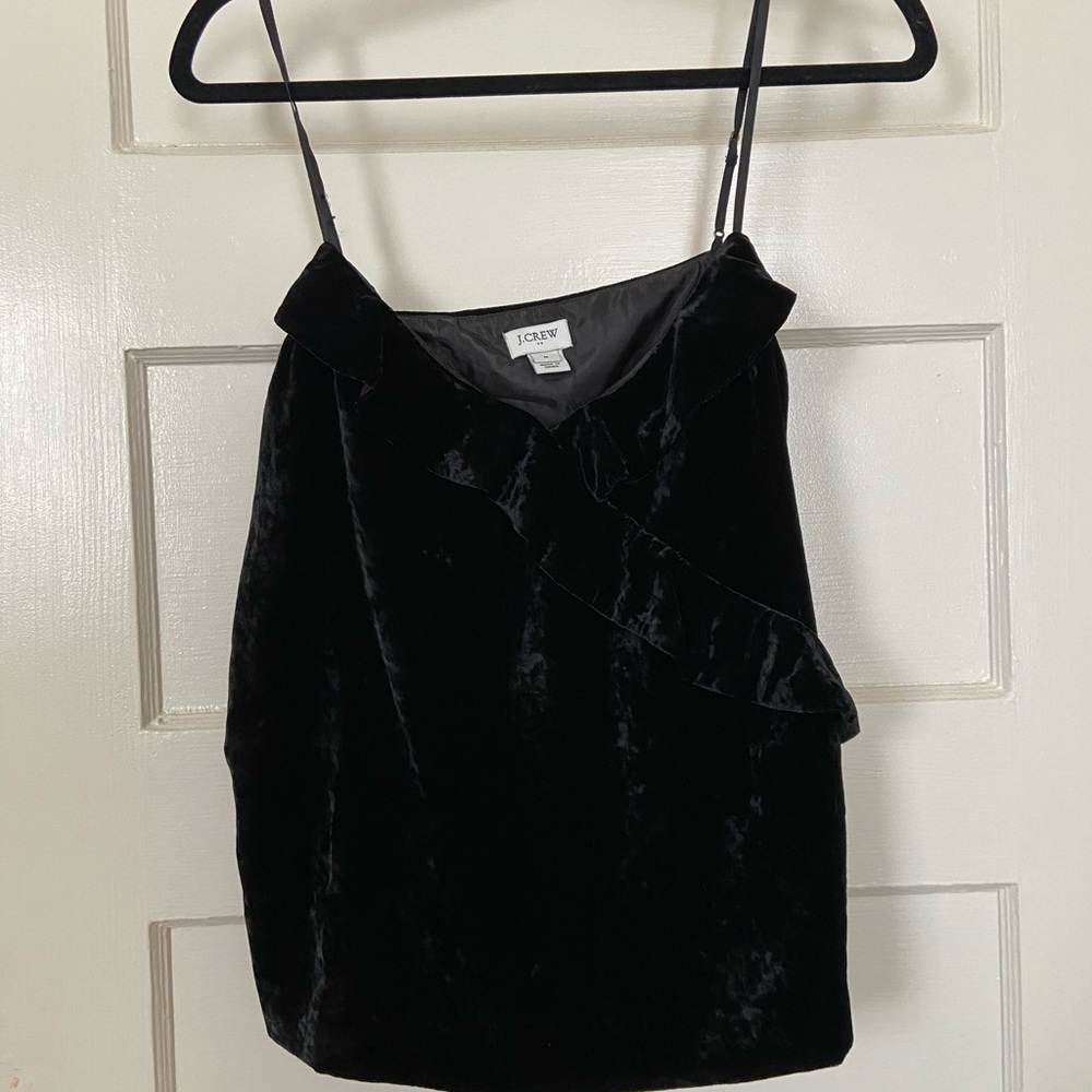 J Crew Velvet Ruffle Tan, Size M, NWT